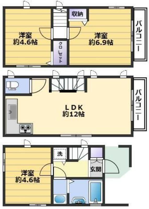 東京地下鉄東西線 木場駅 徒歩5分 3階建 築10年(3LDK)の間取り写真