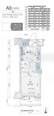 メインステージ亀戸Ⅵ(1K/2階)の間取り写真