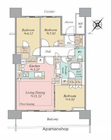 HARUMI FLAGSUN VILLAGE B棟(3LDK/2階)の間取り写真