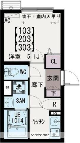 イクシオ江戸川Ⅱ(1K/2階)の間取り写真
