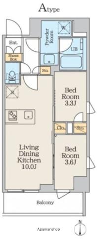 クレストコート本所吾妻橋ノース(2LDK/9階)の間取り写真