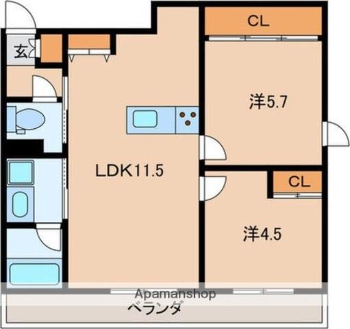 メゾン・ド・グラース馬込(2LDK/4階)の間取り写真