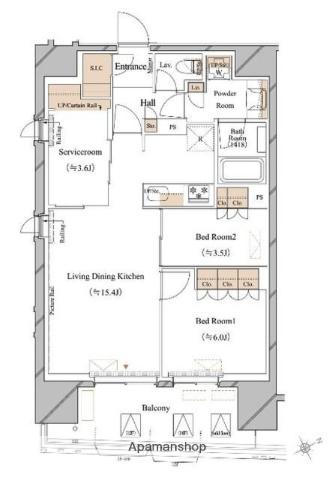 ブランシエスタ浅草蔵前(2SLDK/13階)の間取り写真