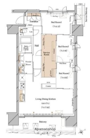 ブランシエスタ浅草蔵前(3LDK/13階)の間取り写真