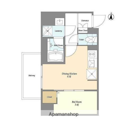 グランカーサ菊川(1DK/10階)の間取り写真