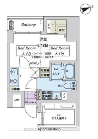 CREAL日本橋浜町(1K/2階)の間取り写真