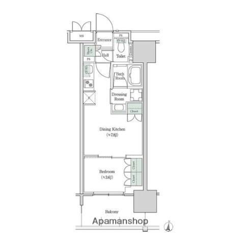 ブルックサイドレジデンス木場(1DK/4階)の間取り写真