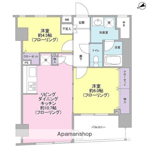 パートナーシップアパートメント(2LDK/4階)の間取り写真