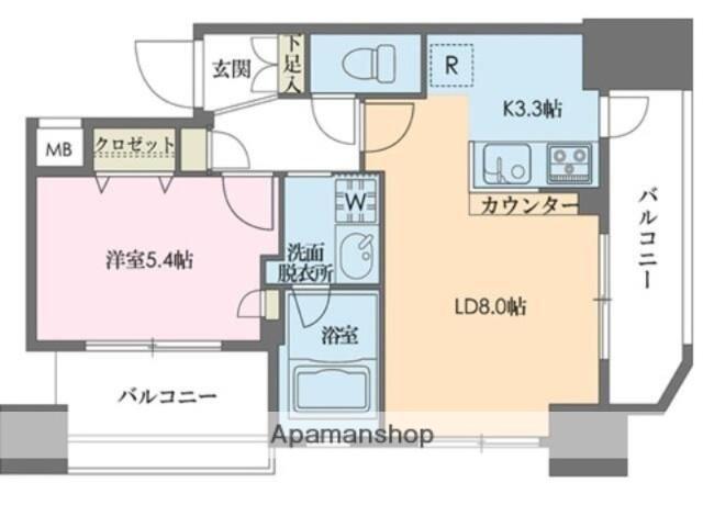 ドゥーエ新川(1LDK/9階)の間取り写真