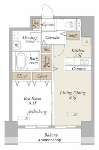 グランディアラフィーネ(1LDK/9階)の間取り写真