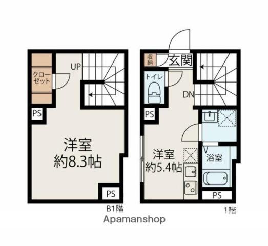 貸マンション 江東区佐賀2丁目(1DK/1階)の間取り写真