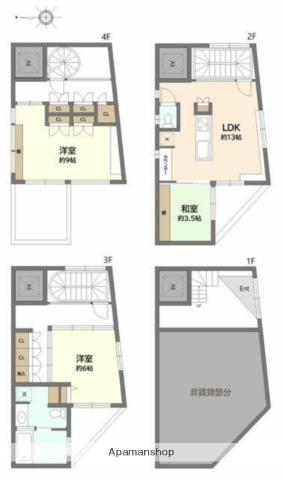 東京都大江戸線 清澄白河駅 徒歩3分 4階建 築19年(3LDK)の間取り写真