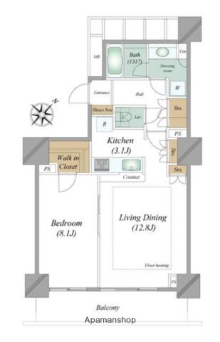 アイマークタワー(1LDK/3階)の間取り写真