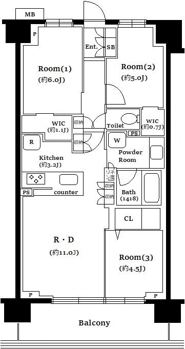 ガーラ・レジデンス葛西(3LDK/5階)の間取り写真