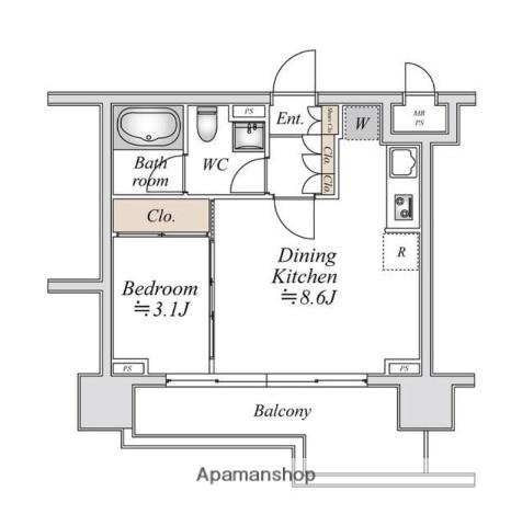 ドゥーエ日本橋(1LDK/8階)の間取り写真