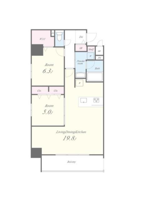 グラン クレイエル 両国(2LDK/5階)の間取り写真