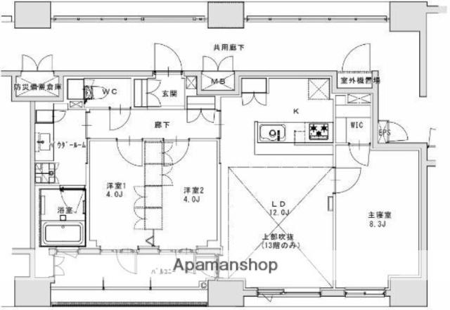 正金アパートメント入船(3LDK/12階)の間取り写真