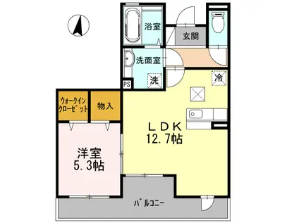 メルベーユシェソワ(1LDK/1階)の間取り写真