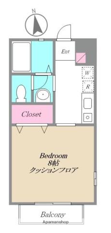 ドエル東林間(1K/2階)の間取り写真