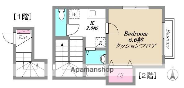 フラッツァプリモⅡ(1K/2階)の間取り写真