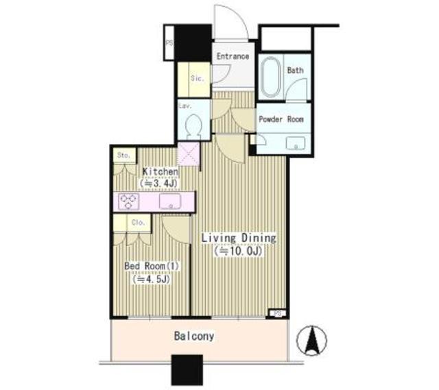 プラウドタワー千代田富士見(1LDK/7階)の間取り写真