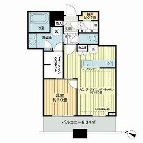 プラウドタワー千代田富士見(1LDK/6階)の間取り写真