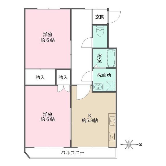 サニーハイツ(2K/1階)の間取り写真