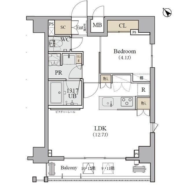 ディームス品川南(1LDK/12階)の間取り写真