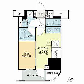 ライオンズミレス蔵前(1DK/10階)の間取り写真