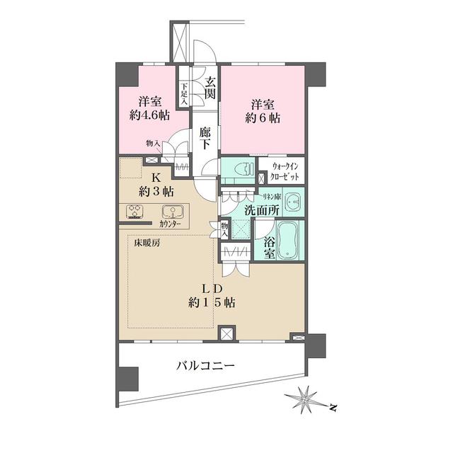 パークナード目黒(2LDK/4階)の間取り写真