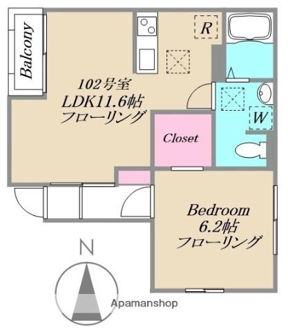京王電鉄井の頭線 富士見ケ丘駅 徒歩10分 2階建 築2年(1LDK/1階)の間取り写真