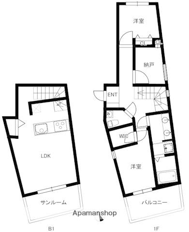 サンセリテ南麻布(2LDK/1階)の間取り写真