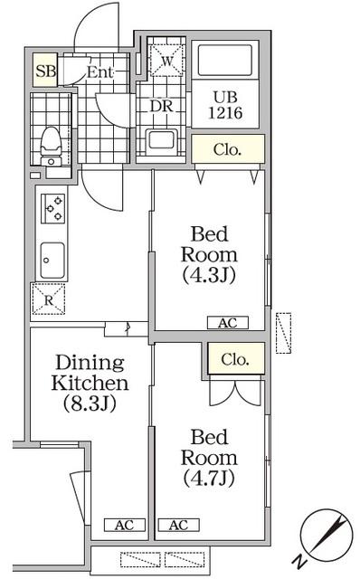 BRICK RESIDENCE 目黒本町(2DK/1階)の間取り写真
