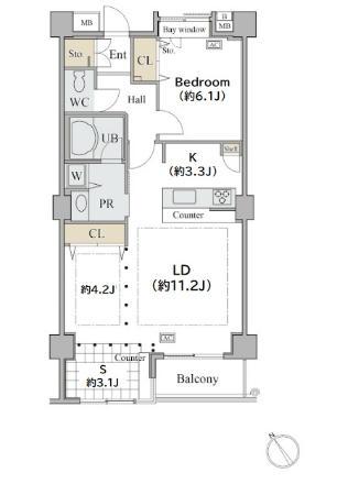 シャレール広尾 2号棟(1LDK/2階)の間取り写真