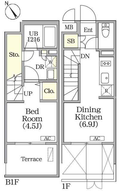 ユーレジデンス目黒東山(1DK/1階)の間取り写真