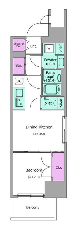 ドゥーエ入谷1(1DK/6階)の間取り写真