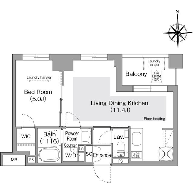 コンフォリア・リヴ文京護国寺(1LDK/1階)の間取り写真