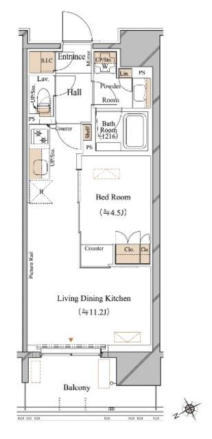 ブランシエスタ浅草蔵前(1LDK/10階)の間取り写真