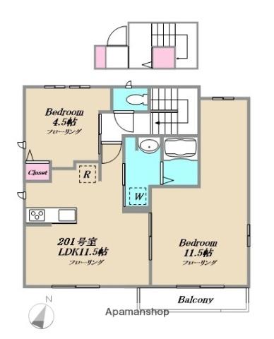 アンソレイユ鷺沼A・B棟(2LDK/2階)の間取り写真