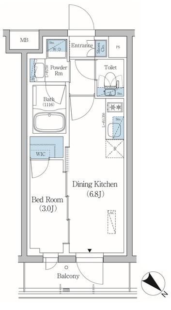 プライムブリス品川旗の台(1DK/4階)の間取り写真