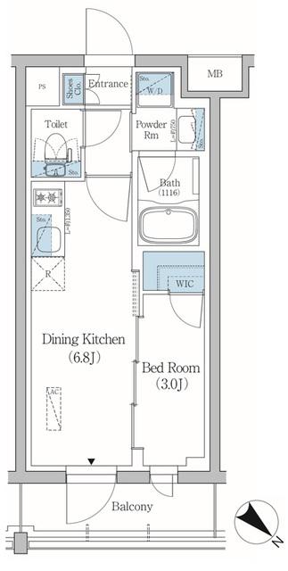 プライムブリス品川旗の台(1DK/1階)の間取り写真