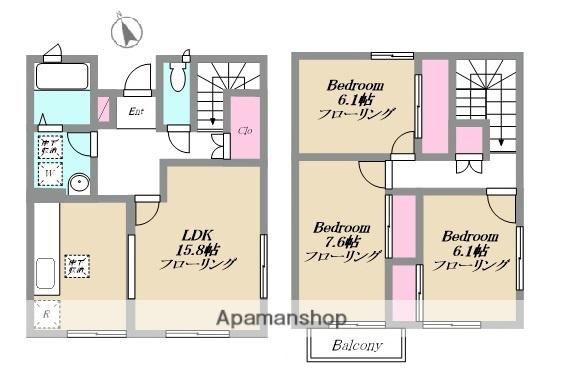 青葉荘Ｂ棟(3LDK)の間取り写真