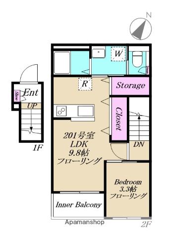 ティーメゾンポプラ(1LDK/2階)の間取り写真