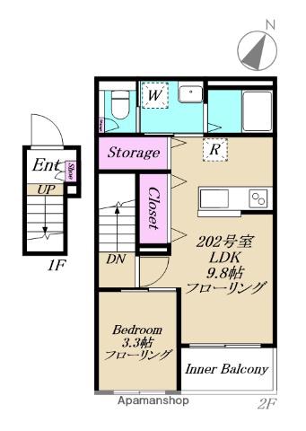 ティーメゾンポプラ(1LDK/2階)の間取り写真