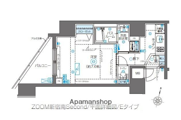 ZOOM新宿南SECOND(1K/13階)の間取り写真