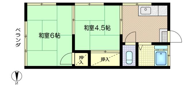 飯倉荘(2K/2階)の間取り写真