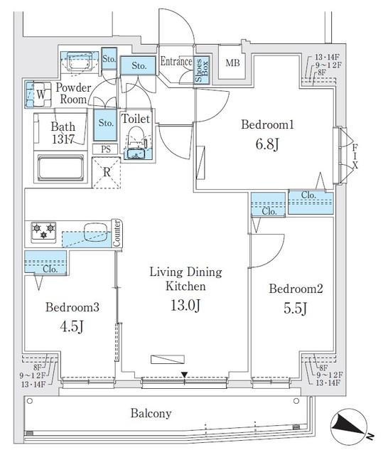 プライムブリス板橋本町(3LDK/13階)の間取り写真