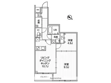 ジェノヴィア板橋本町Ⅲスカイガーデン(2LDK/4階)の間取り写真