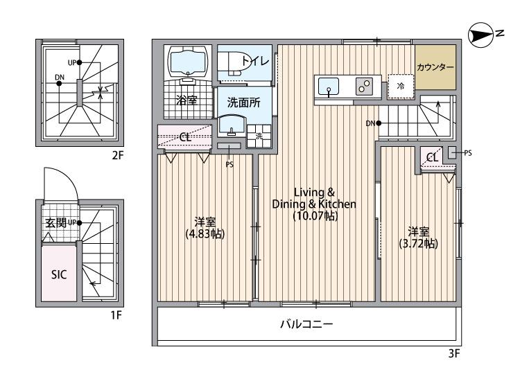 ミハス東新宿Ⅱ(2LDK/3階)の間取り写真