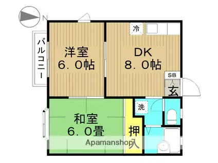 サンハイツヅカⅡ(2DK/2階)の間取り写真